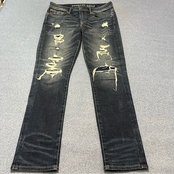American Eagle Jeans Skinny Mens 32x30 Blue Distressed Stretch Airflex - Picture 1 of 10